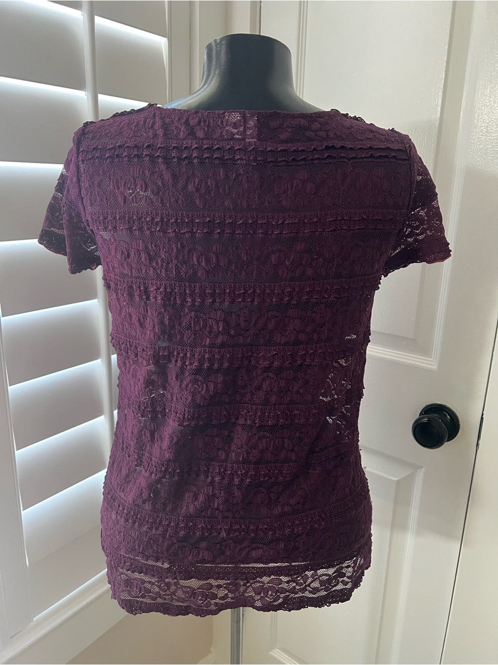 Dark Purple Lace Short-Sleeve Top - Picture 3 of 5